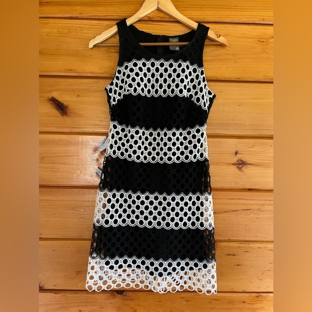 Chic Taylor Dresses Women's Positive Negitve Stripe Sheath, Black/White 2
